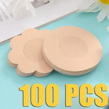 100PC 천 젖꼭지 커버 젖꼭지 숨기기, 일회용 젖꼭지 페이스트리 조각, 가슴 꽃잎 보이지 않는 브래지어 패딩 가슴 스티커 패치 