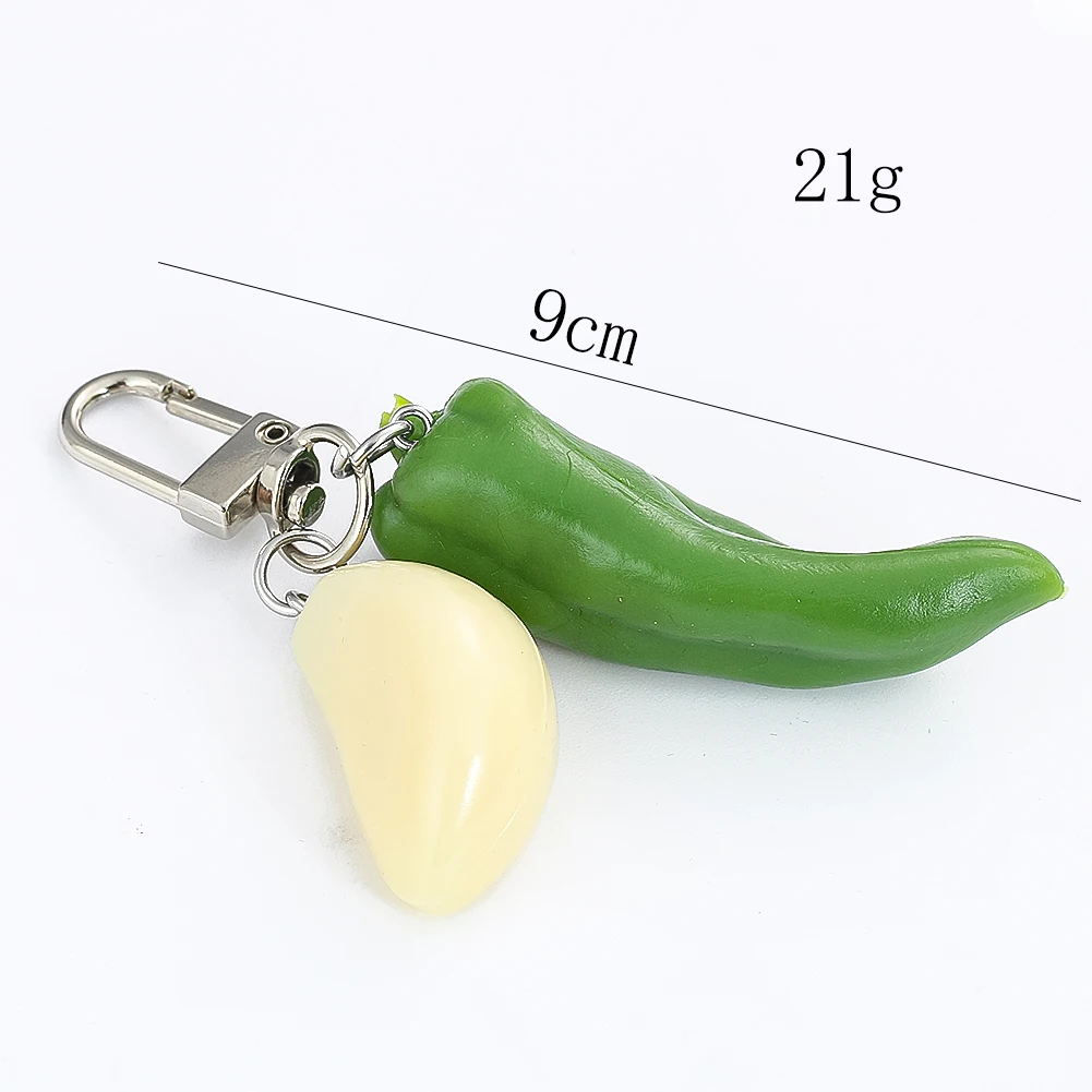 1pc Funny Green Pepper Garlic Keychains Simulation Kitchen Vegetable Model Pendant Key Chain for Party Gift Kids Bag Charm Decor