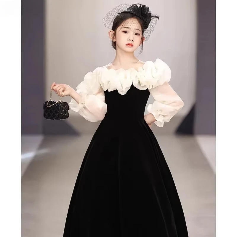 

2025 Girls Birthday Party Dresses Autumn Costume Performance Clothes Infant Elegant Princess Children's Host Piano Kids