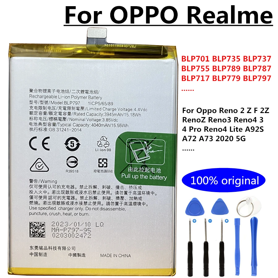 New Original Battery for Oppo Reno 2 Z F 2Z RenoZ Reno3 4 Pro 4 Lite 5G A92S A72 A73 BLP735 BLP737 BLP755 BLP789 BLP787 BLP797