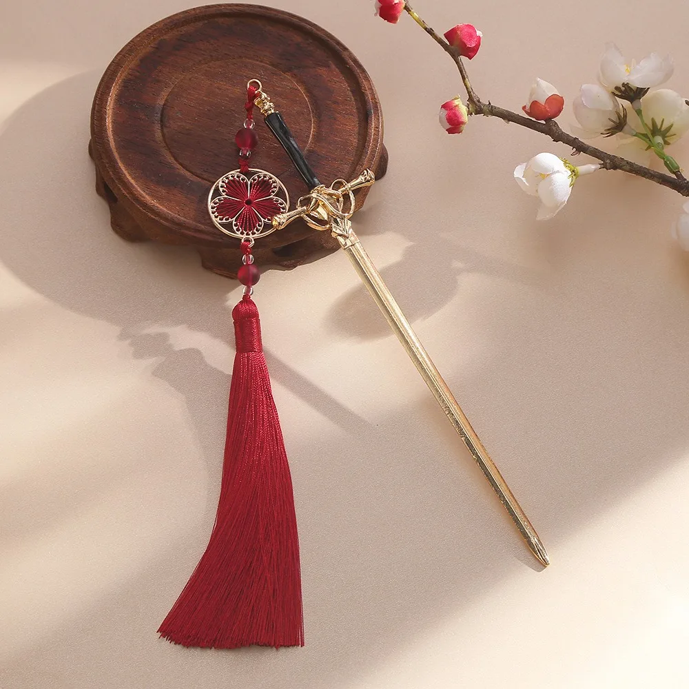 1pc Daily Jewelry Make Fashionable Vintage Sword Tassels Hairpin Headdress Chinese Style Sticks Ponytail Holder Hair Jewelry image 3