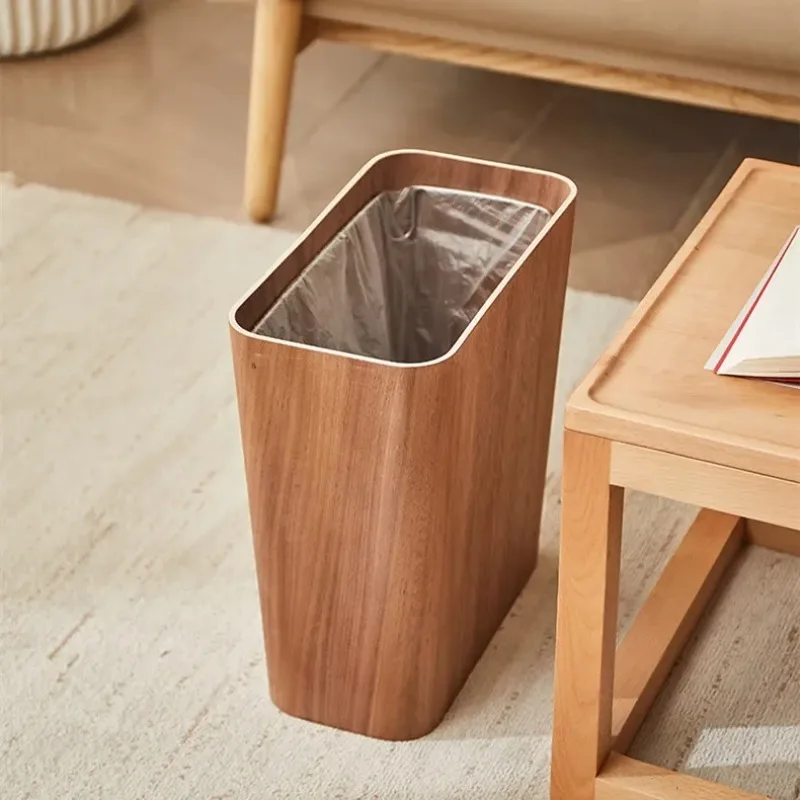 Wooden Trash Can Household Kitchen Trash Can Living Room Bedroom Office Desk Paper Towel Basket Trash Bucket