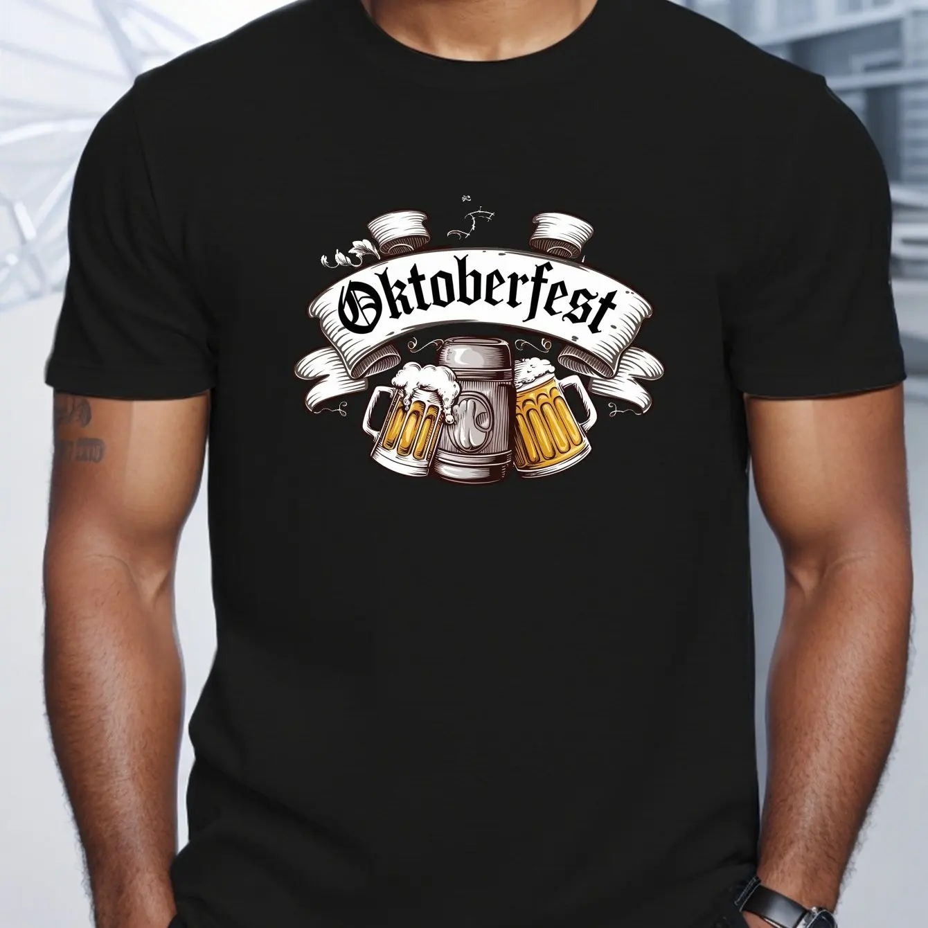 تي شيرت رجالي مطبوع عليه لافتات ألمانية من Oktoberfest كاجوال برقبة دائرية مع ملابس رجالية هندسية قليلة قابلة للتمدد مريحة