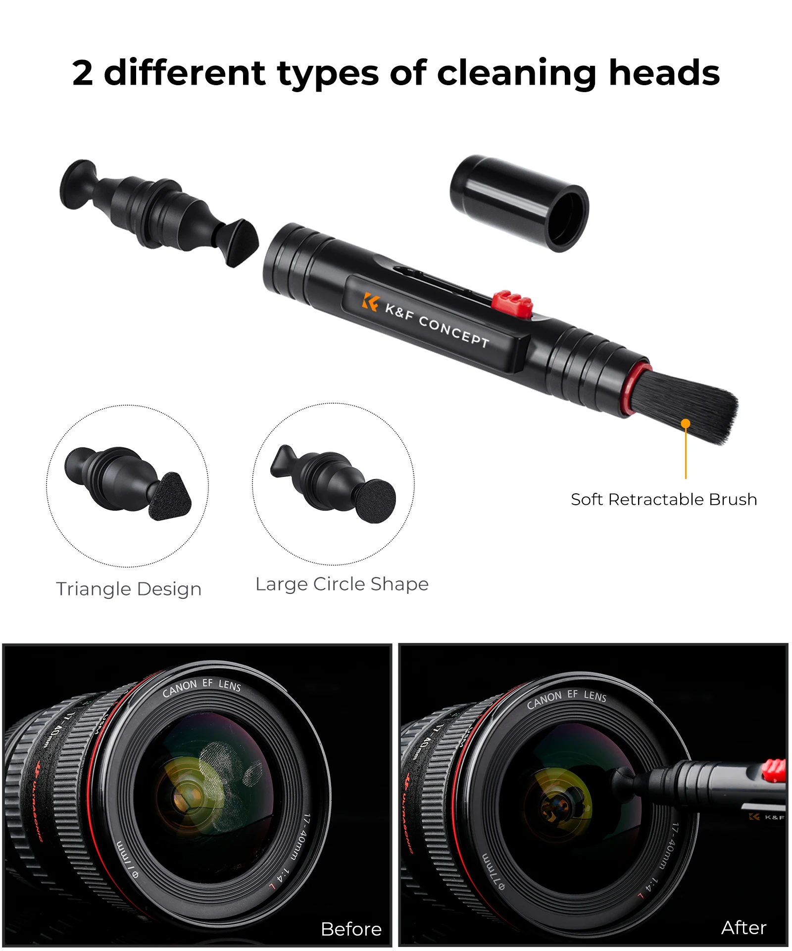 K&F Concept Kit de limpeza de câmera 3 em 1 com caneta pincel de lente Rocket Air Blower Kit de limpeza de pano de microfibra para lente de câmera LCD