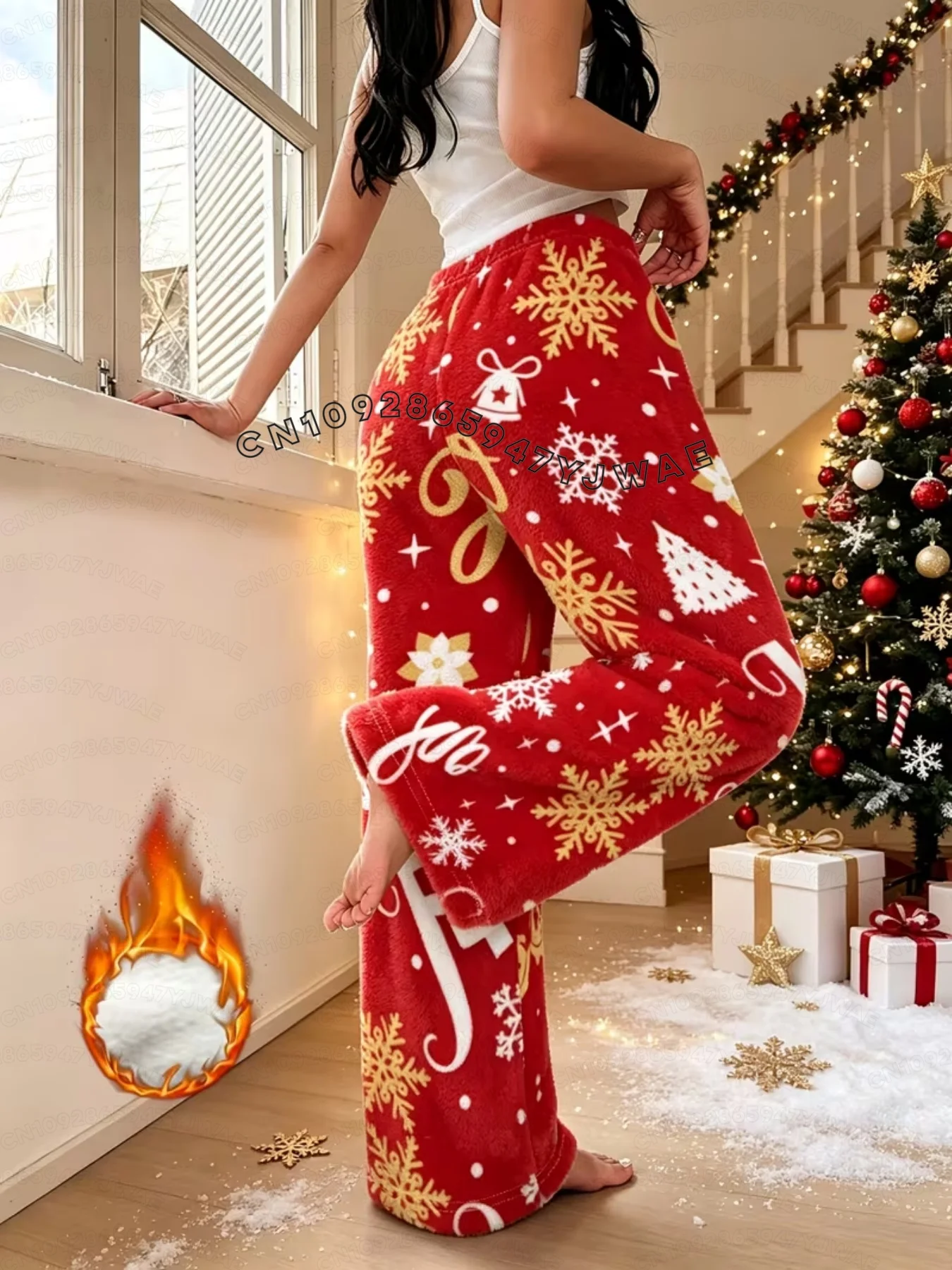 2026 Winter Women Fun Christmas Plush Pajama Pants Trousers Santa Claus Snowflakes Pattern Women Home Anime Cartoon Pajama Pants 4