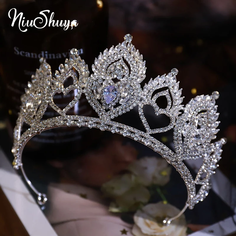 

NiuShuya European And American Luxury Rhinestone Zircon Torch Hair Crown Princess Tiaras Heart Shape Photo Studio Jewelries