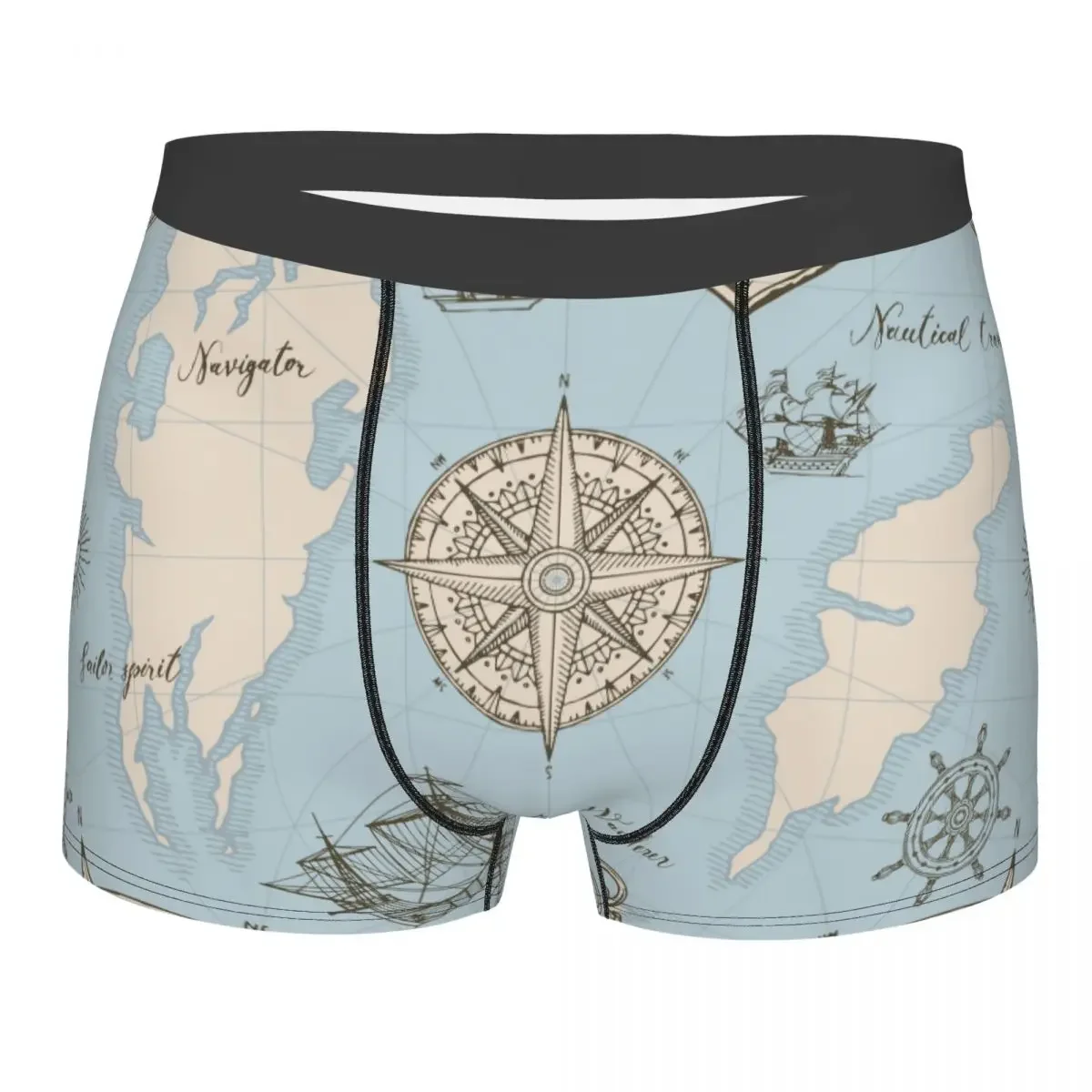 Blue Sea Map Anchor Men Underwear Vintage Sailing Yachts Boxer Briefs Shorts Panties Funny Breathable Underpants for Homme