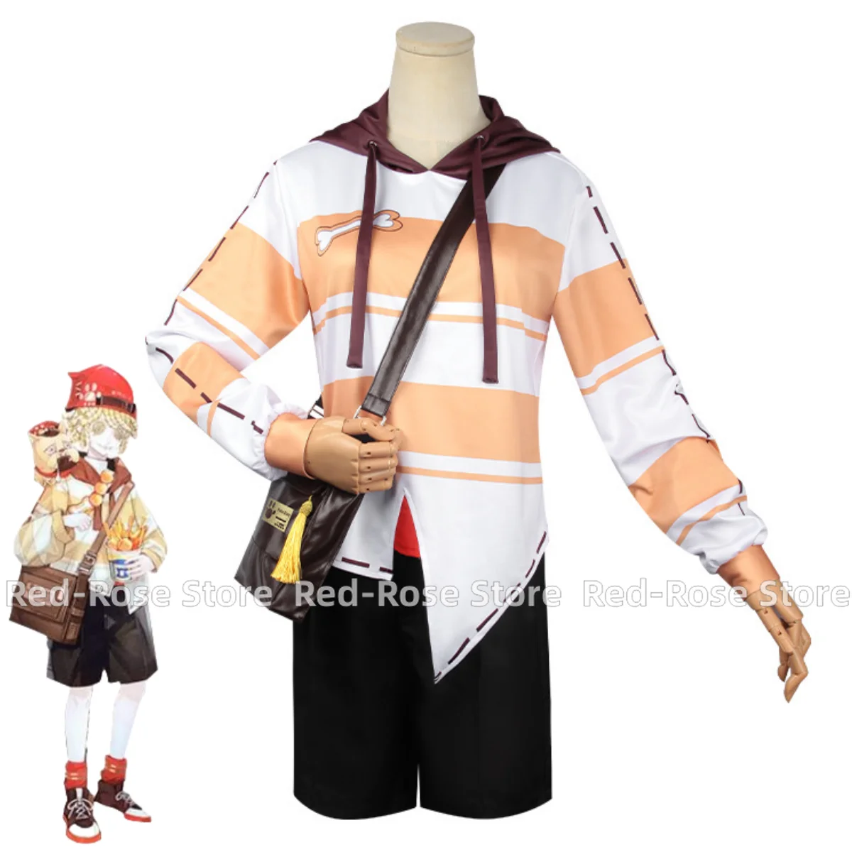 Anime Game Identity Ⅴ Victor Grantz Postman Cosplay Costume Stripe Pullover Long Sleeved T-shirt Bag Wig Man Halloween Suit