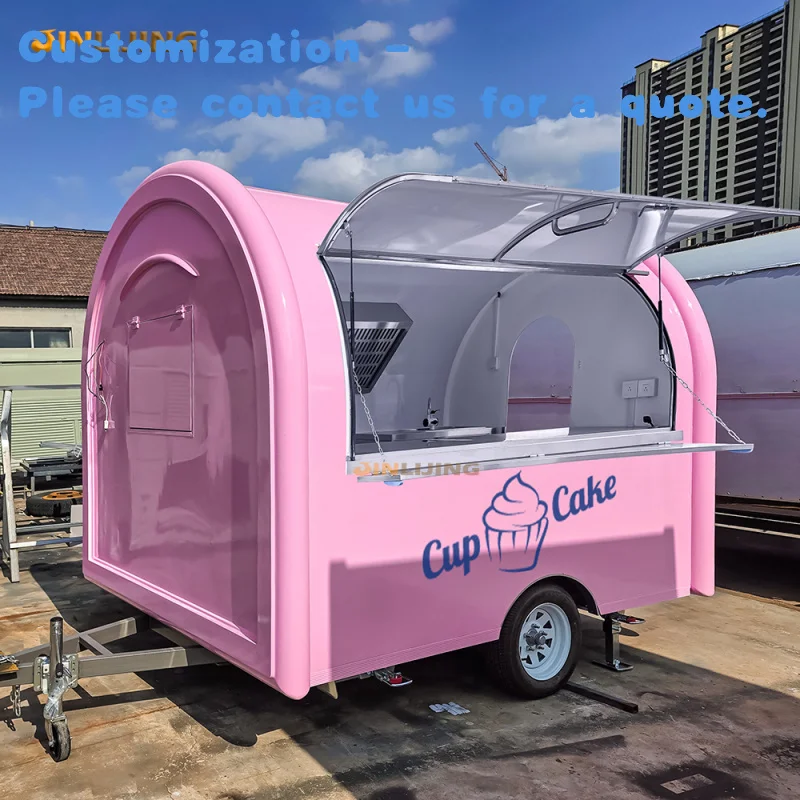 

Custom.JINLIJING Custom Тележка для пиццы для барбекю Розовая уличная мобильная прицеп для фаст-фуда Кофейня Грузовик с полной кухней E