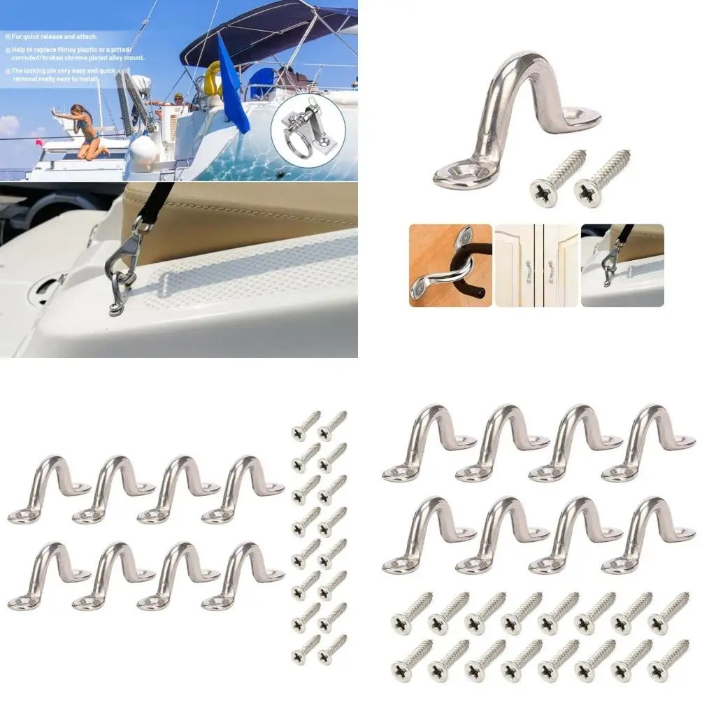  8pcs/10pcs Marine Boat Top Pad Eye Tie Down Anchors Point Tie Down Kayak Deck Loop with Screws Stainless Steel Eye Strap