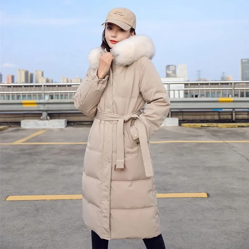 Parka longue en coton pour femme, manteau ample, grand col en fourrure, à capuche, chaud et épais, pardessus rembourré, nouvelle collection hiver 2024