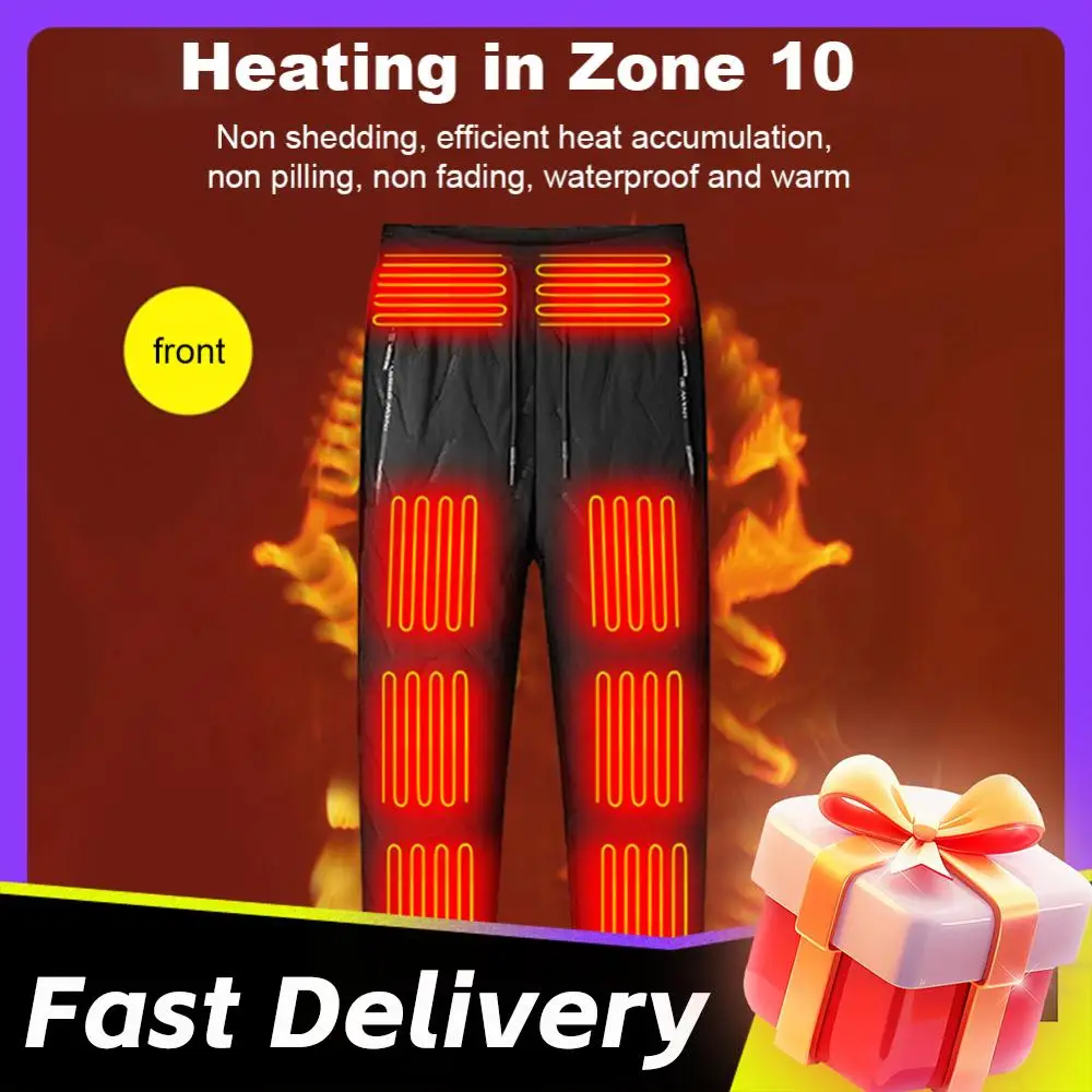 Брюки унисекс с подогревом, 10 зон нагрева, брюки с электрическим подогревом, мужские и женские брюки с подогревом, ветрозащитные зимние уличные брюки с подогревом