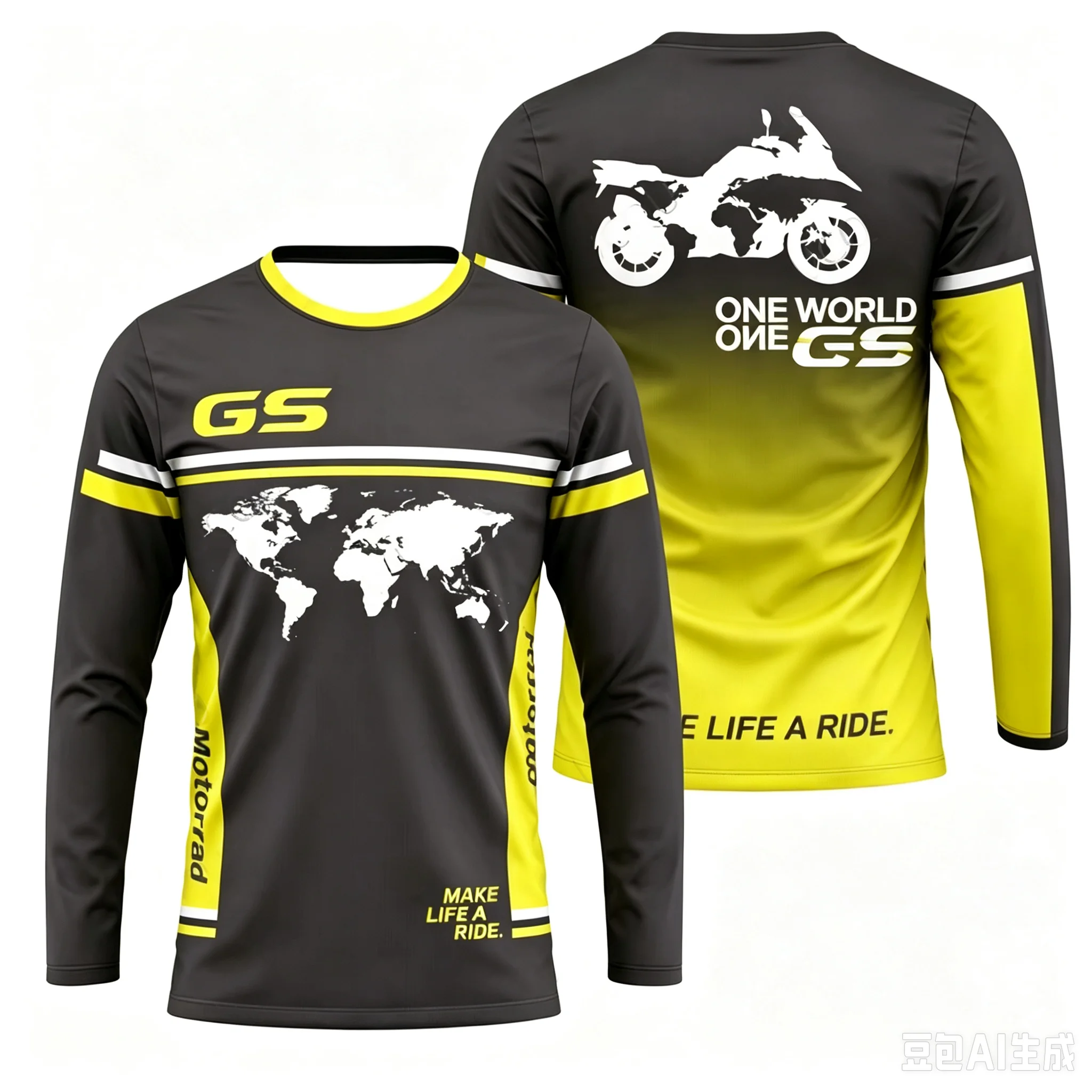 Motorcycle Tour World Map Graphic Long Sleeve Jersey Family Matching Biker Outdoor Casual Stylish Daily Printed Tee Wear Top