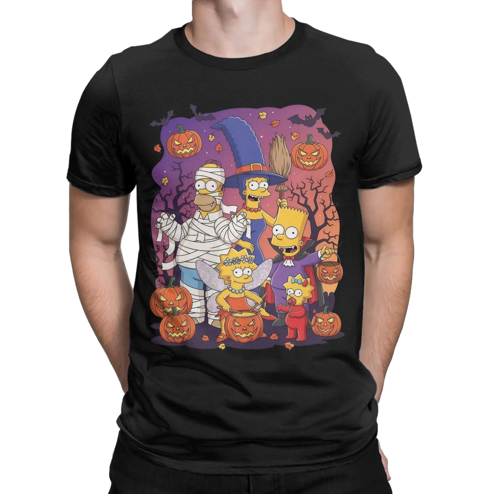 Funny Cartoon S-Simpsons Halloween T-Shirts Men Crewneck Pure Cotton T Shirts  Short Sleeve Tees Plus Size Clothing