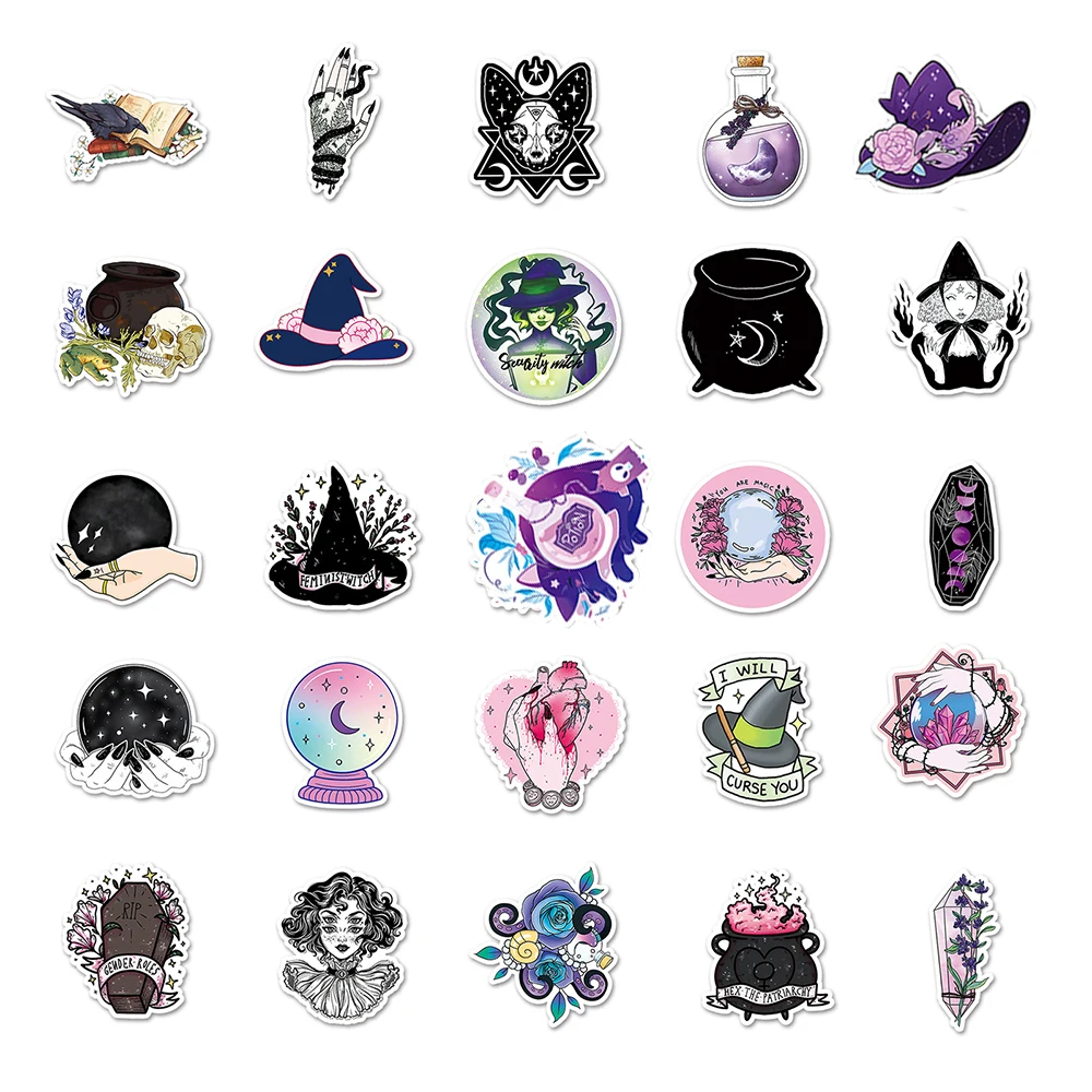 10/30/50/100 sztuk Horror czarownica aptekarz magiczna naklejka estetyczne Graffiti Laptop naklejki na deskorolkę fajne naklejki Goth dla zabawek dla dzieci