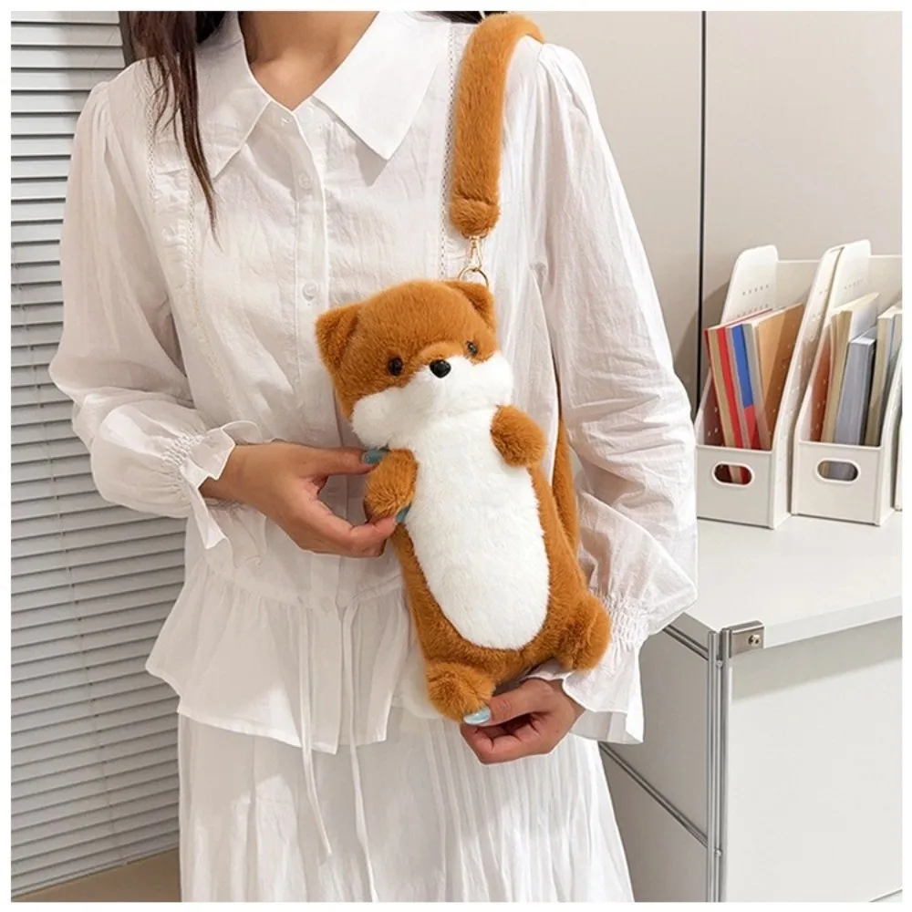 Large Capacity Little Fox Shoulder Bag Soft Portable Stuffed Pen Case Lightweight Versatile Girl's Furry Bag