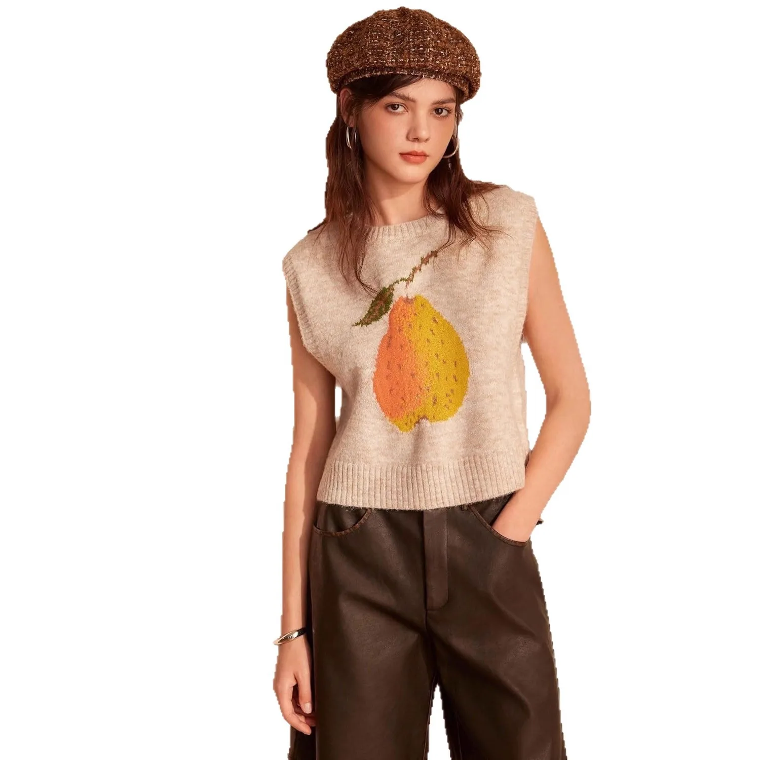 Women's Knit Sweater Vest - Cute Pear Pattern - usage example
