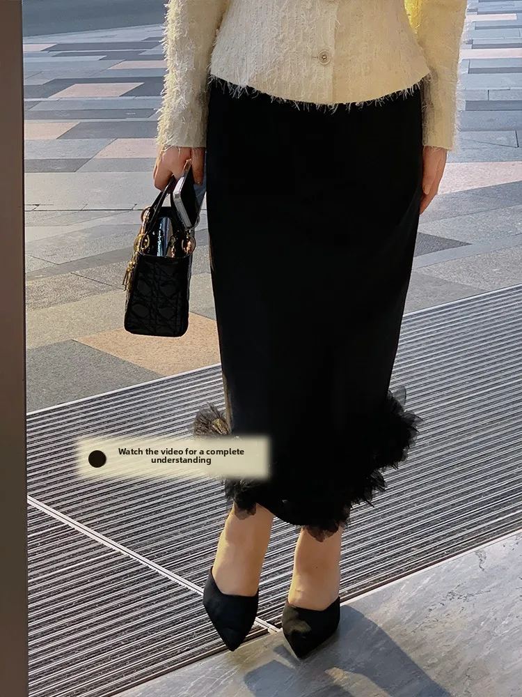 

Romantic Handmade Heavy Embroidery 3D Bell Skirt Women's Midi Skirt Lace Fabric Commute Style Straight Tube Skirt A2310D7612