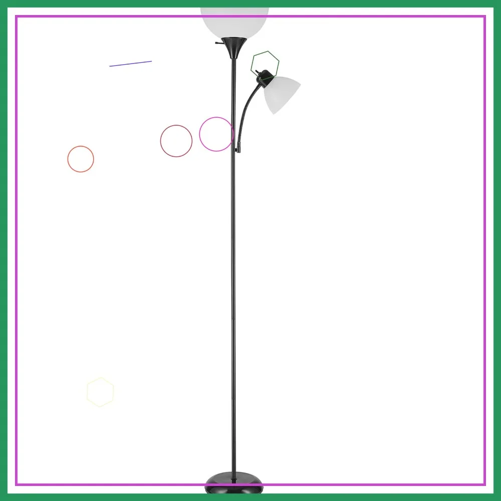 

72" Torchiere Floor Lamp with Adjustable Reading Light, Matte Black, Frosted Shade, 3-Step Dimming for Living Room or Office