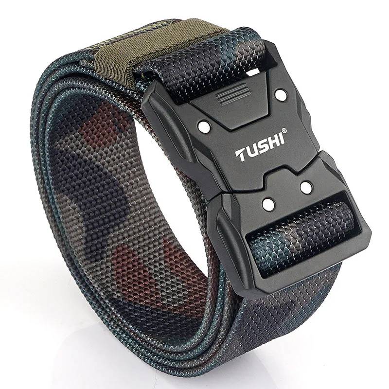 XUHU New Unisex Elastic Belt Hard Alloy Quick Release Buckle Tough Stretch Nylon Men\'s Military Tactical Belt Work Accessories