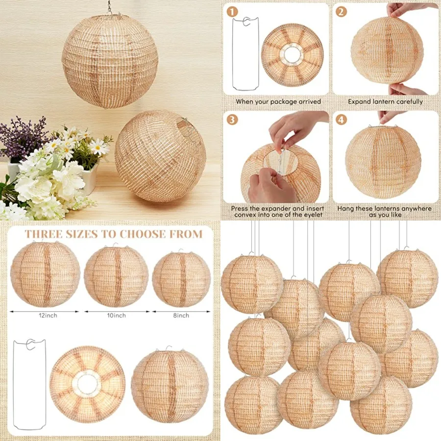 4 Pcs Print Burlap Paper Lanterns Round Chinese Paper Lanterns Farmhouse Boho Classroom Home Decor Classroom Sweet Birthday Par