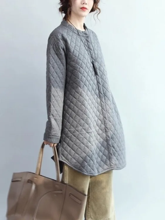 

Chinese Sle Small Collar Cotton Jaet Quilted Warm Outerwear Long Sve Mid-Length Coat Regular Sve pe Commute Sle