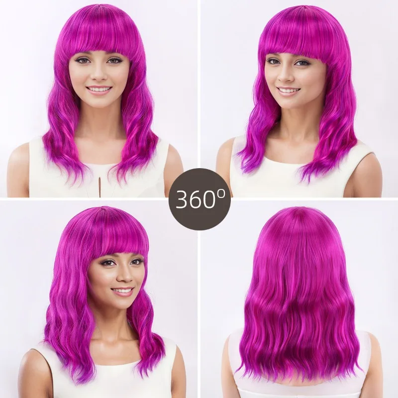 Peruka damska codzienna, krótka fryzura bob, średniej długości do długich kręconych włosów, do przebierania się, nakrycie głowy, modna, kolorowa, z grzywką, falowana peruka.