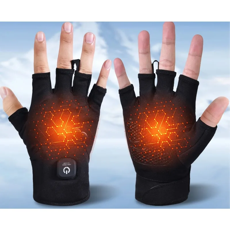 Intelligent heating half-finger gloves charging double-sided heating men and women cycling work fishing to keep warm