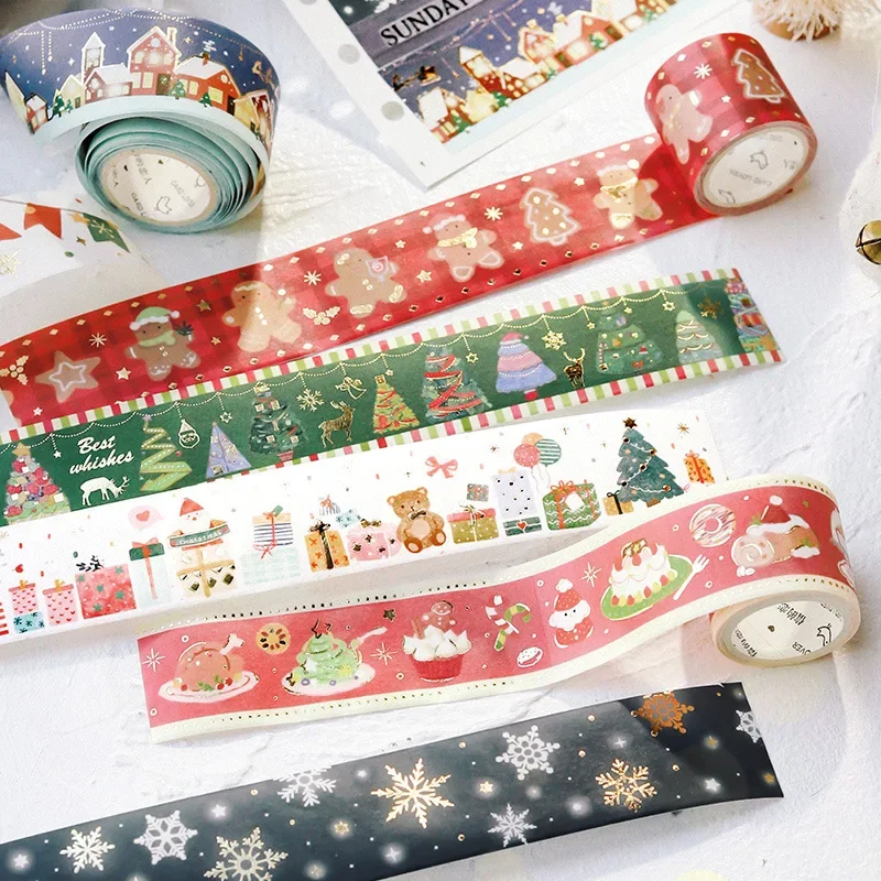 1 Roll Washi Paper Masking Tape Gingerbreadman Christmas Tree Reindeer Gilding Art Hand Ledger DIY Gift Decoration Stickers