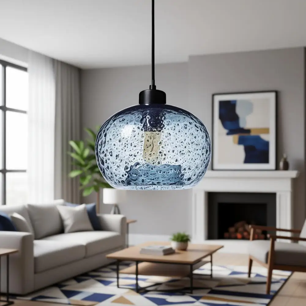 

Серо-голубой матовый черный подвесной светильник ручной работы из стекла для кухонного острова и столовой