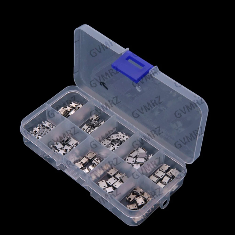 10Values 100pcs micro-USB female connector recessed, fully surface-mounted front-mounted, rear-mounted MK5P female connector