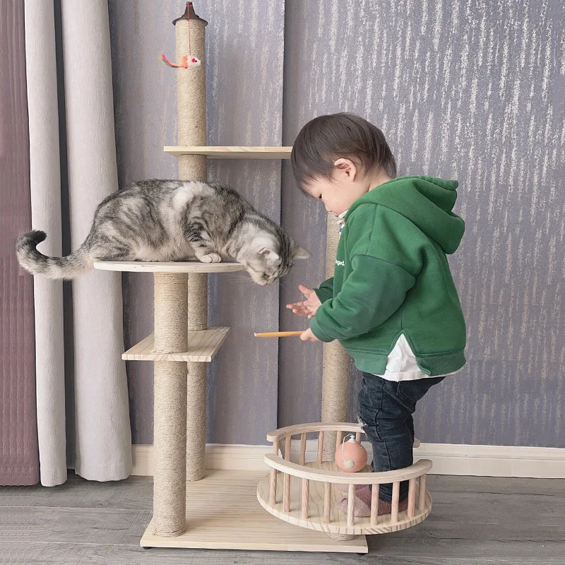 Cat frame climbing frame Solid wood cat nest tree Integrated  scratching board Sisal small scratching column