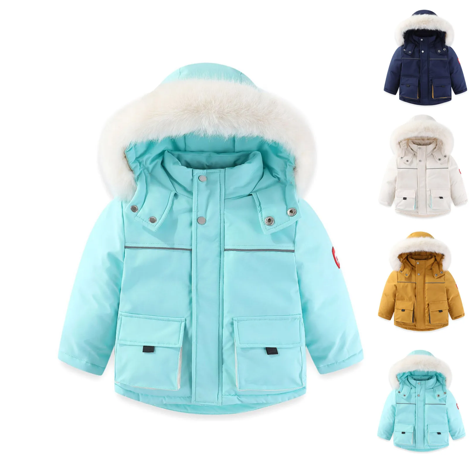 Warm Waterproof Winter Kids Ski Jackets Baby and Girls Boys Fur Hood Fleece Lined Quilted Puff Coats Child Parka 1-6Years ﻿