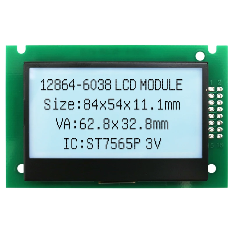 

12864-6038ЖК-экран Модуль дисплея COG Последовательный порт SPI Параллельный порт ST7565P Чип белый фон черный текст