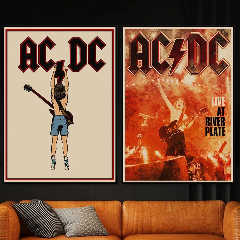 AC_DC Band Canvas Art Retro Posters Wall Art Picture Print Canvas Painting for Modern Club Bar Living Room Home Decoration Mural