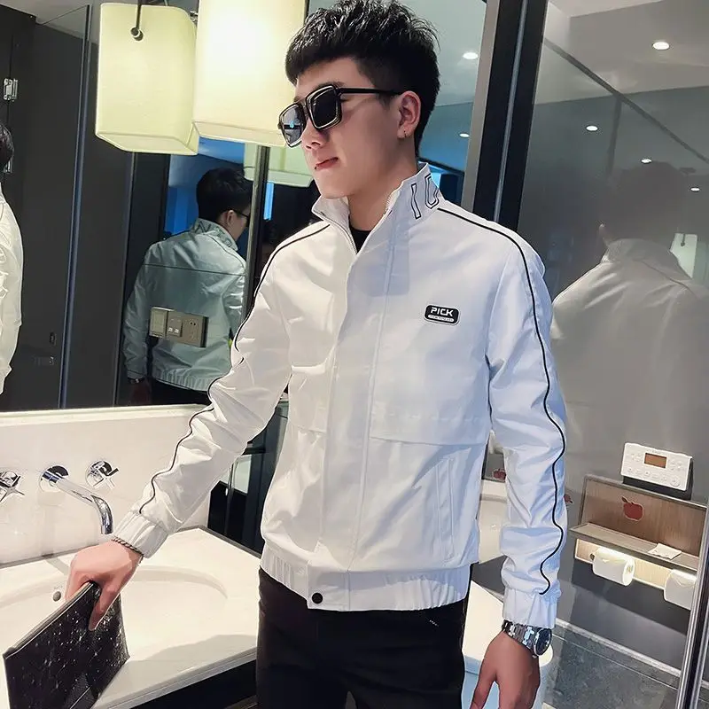 Spring and Autumn Men\'s Jacket Decoration Body Standing Collar Trendy Brand Internet Celebrity Trendy Casual Youth Coat Top