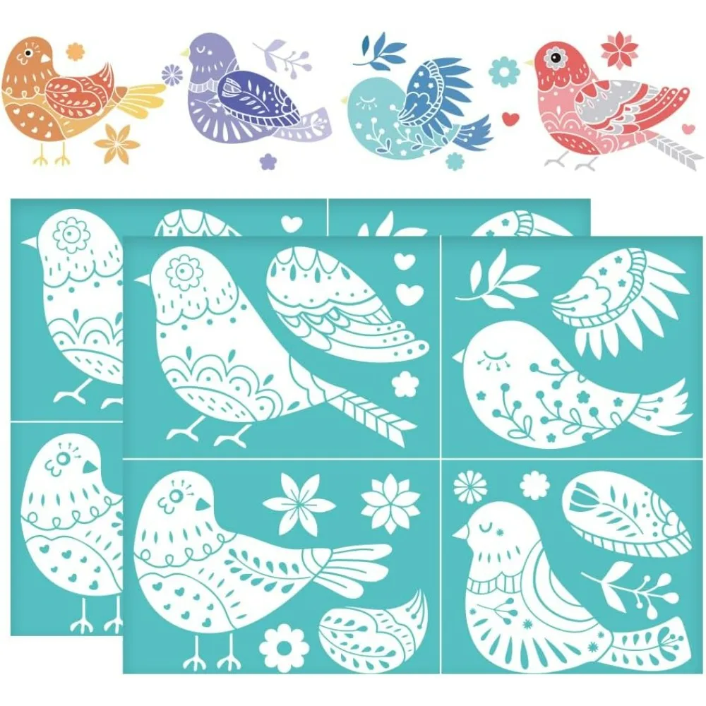 

2Pcs 11x8.6 Inch Scandinavian Bird Self-Adhesive Silk Screen Printing Stencil Bird Silk Screen Stencil Animal Theme Reusable