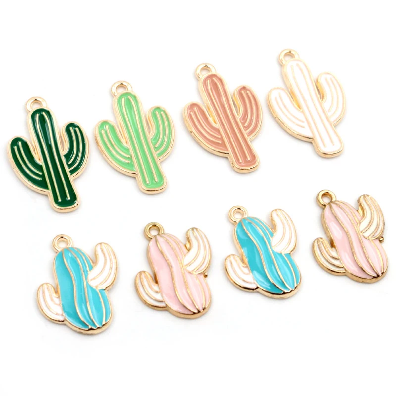 10pcs Enamel Cactus Charms Pendant for Jewelry Making Supplies Alloy Metal Drop Oil DIY Jewelry Making Findings Accessories