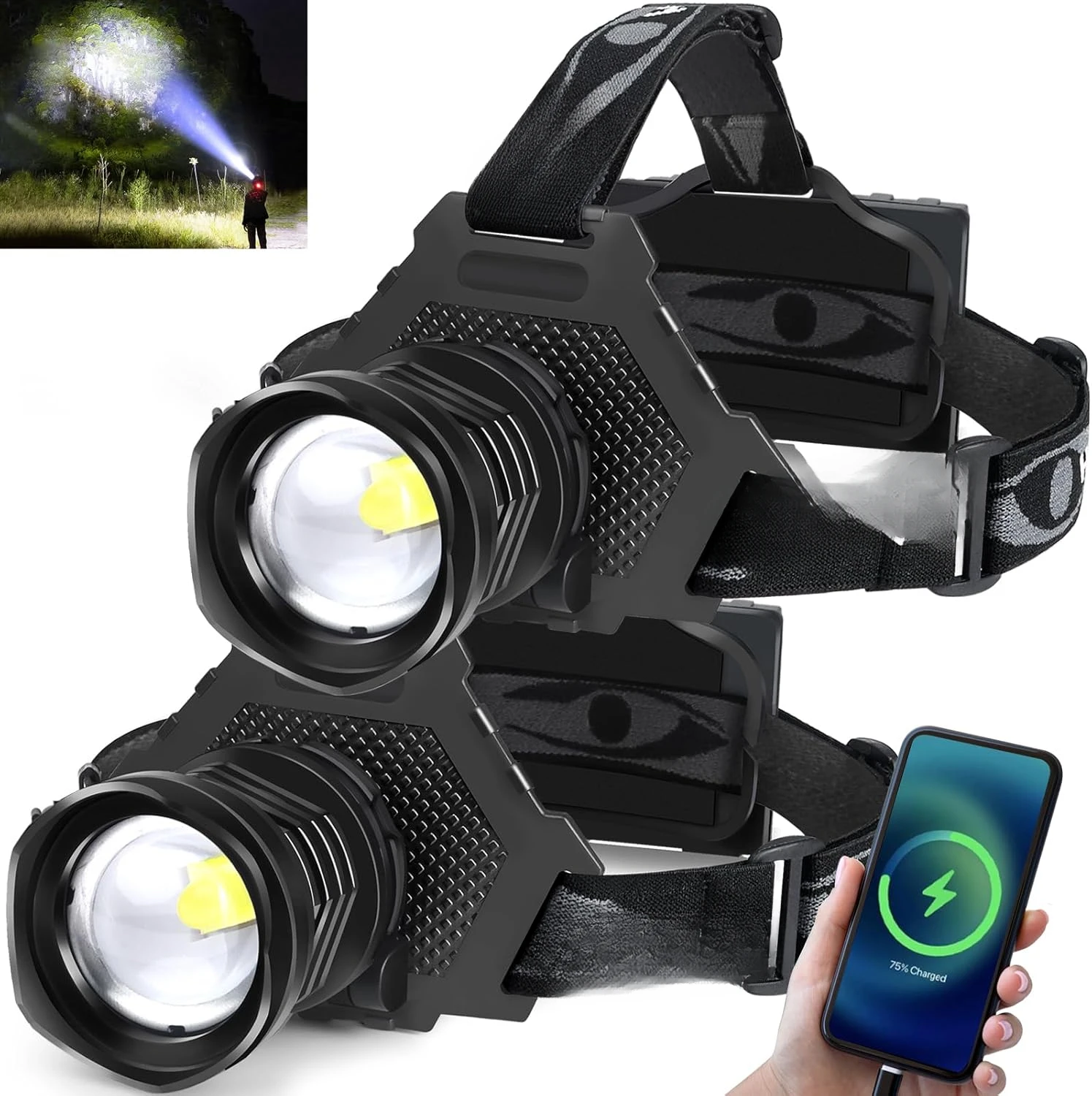 Rechargeable LED Headlamp 100000 Lumen, Super Bright Head Lamp Flashlight