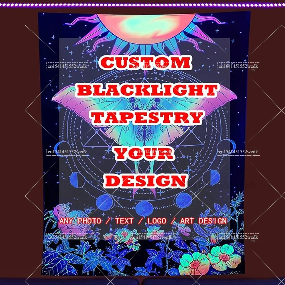 Custom Black Light Tapestry UV Reactive Wall Hanging Diy Customize Blacklight Tapestry Room Decoration Aesthetic Neon Backdrops