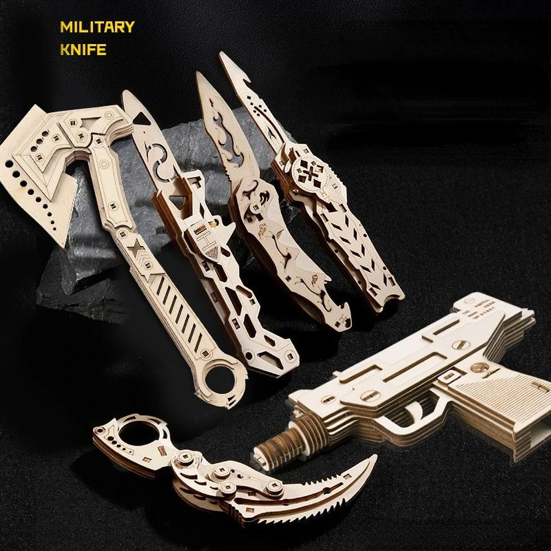 3D Puzzles Wood Toy Fake Knife CSGO Gun Folding Claw Knives 10 Kinds Hand-assembled Model Kit Gift for Adults Teens DIY Gifts