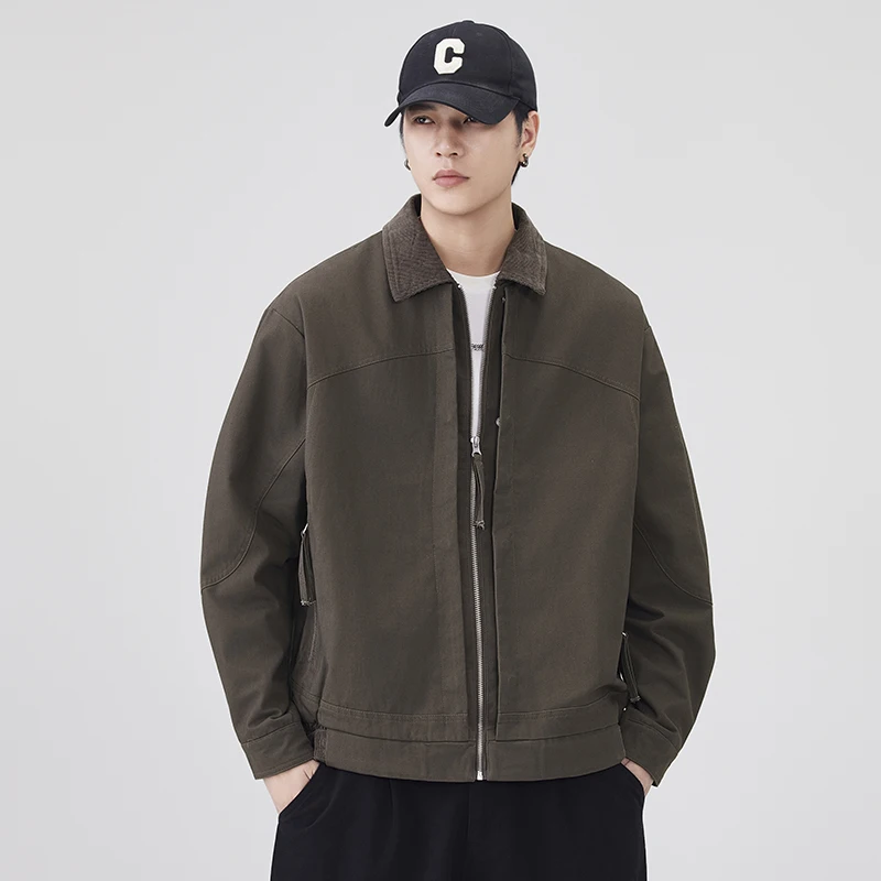 

American Fashion Pure Cotton Jacket Men Japanese Streetwear Cityboy Loose Casual Vintage Cargo Jacket Plus Size Coat Outerwear