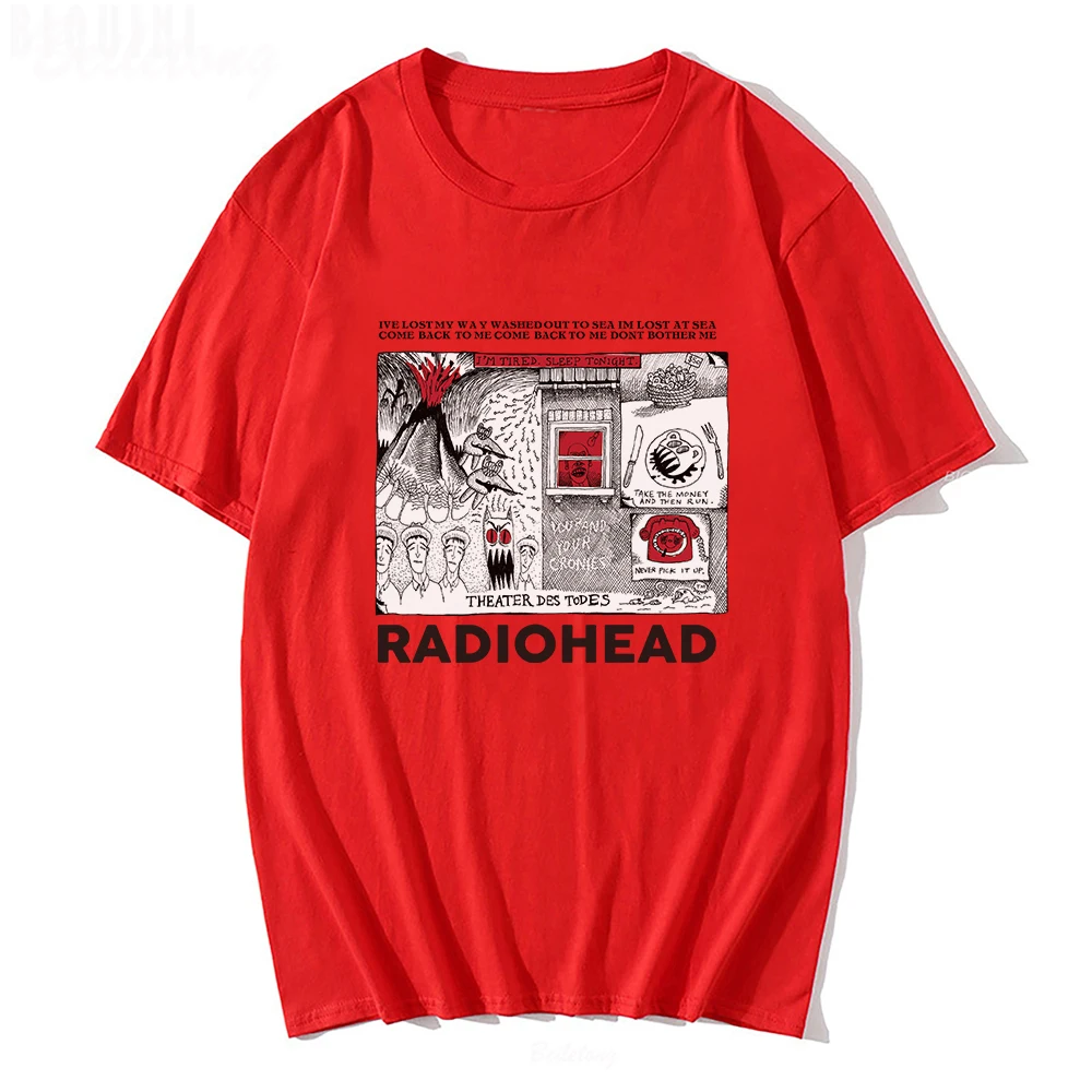 Radiohead T Shirt Vintage Hip Hop Rock Band T-shirts Unisex Music Fans Funny Prints Men\'s Short Sleeve 100% Cotton Harajuku Tees