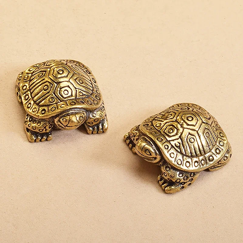 1Pc Antique Solid Brass Turtle Ornaments Longevity Animal Sculpture Home Office Desk Decorative Simulation Ornament
