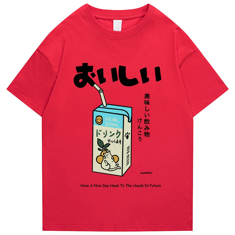 Hip Hop Tshirt 2022 Men Japanese Kanji Letter Drink Print Embroidery T Shirt Streetwear Harajuku Summer Short Sleeve T-Shirt