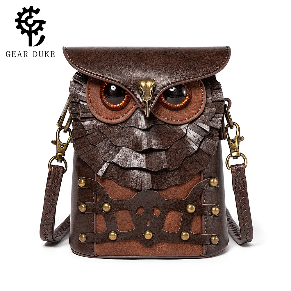 

Medieval Contrasting Rivets PU Leather Ladies Shoulder Bag Medieval Steampunk Owl MINI Satchel
