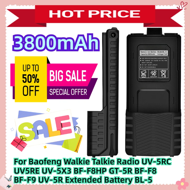 

Для рации Baofeng UV-5RC UV5RE UV-5X3 BF-F8HP GT-5R BF-F8 BF-F9 3800 мАч UV-5R расширенный аккумулятор BL-5