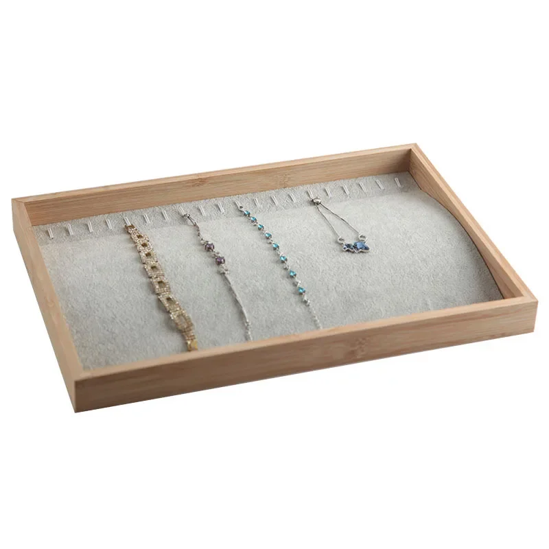 Wood Jewelry Display Tray with Storage Box and Racks for Necklaces, Bracelets, and Accessories