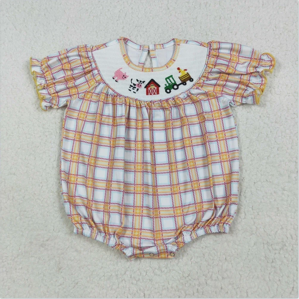 

Baby Infant Girls Fall Plaid Cows Farm designs girls clothing set RTS Summer Jumpsuit baby clothes baby boys girls Romper Bubble