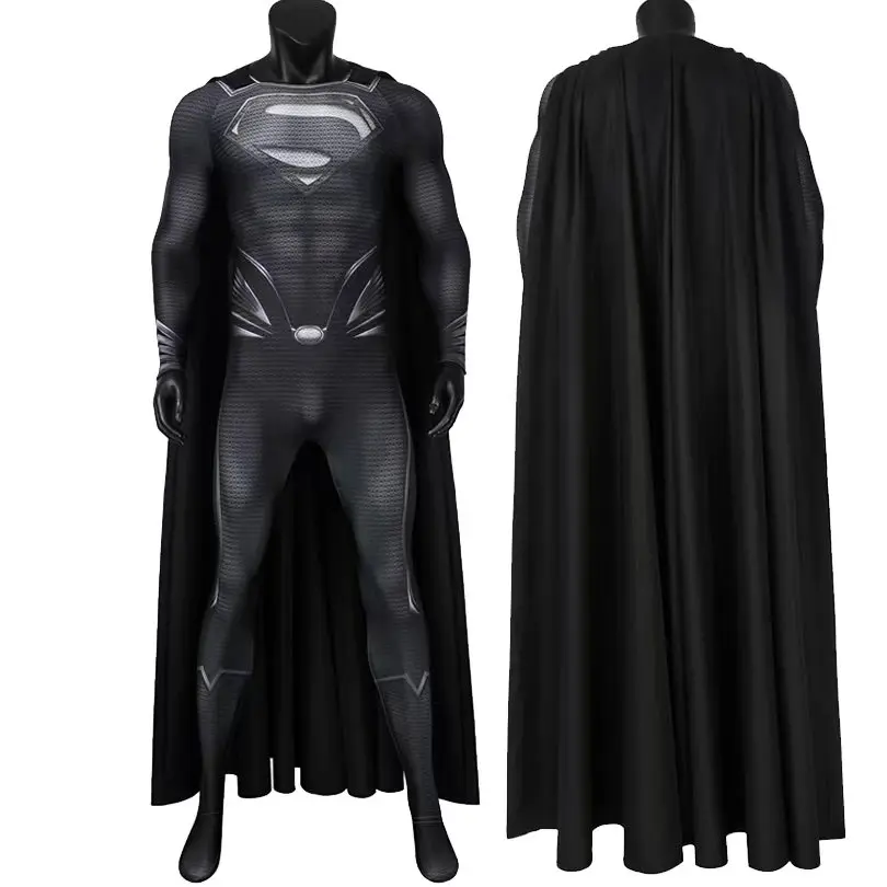 Adult Superhero League Super Boy Clark Kent Cosplay Costume Halloween Carnival 3D Print Zentai Bodysuit Cloak